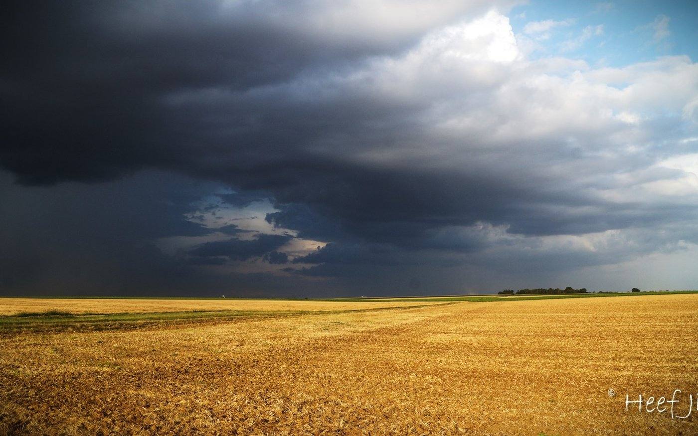 Vue aérienne d'une moissonneuse et tracteur